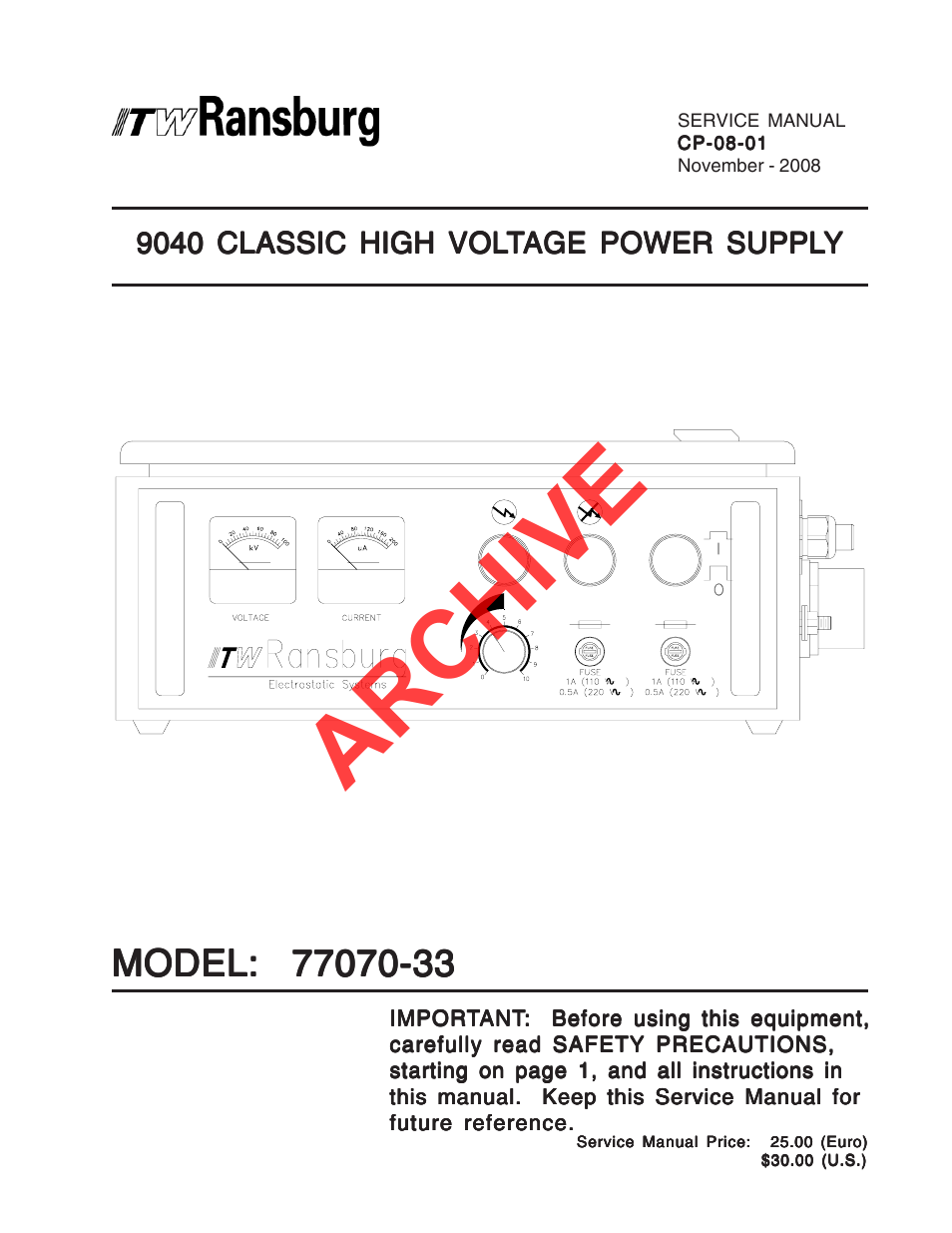 Ransburg 9040 Classic HV Power Supply 77070-33 User Manual | 40 pages