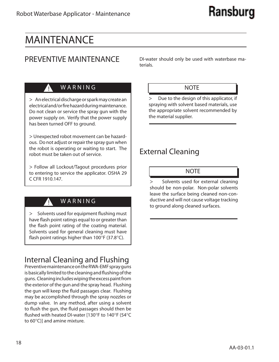 Maintenance, External cleaning | Ransburg Evolver Water Applicator 78863-90, 78863-60 User Manual | Page 22 / 60