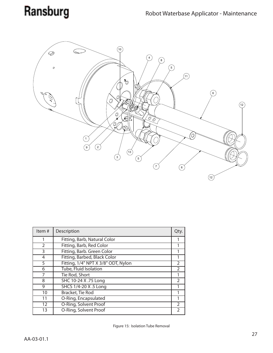 Robot waterbase applicator - maintenance | Ransburg Evolver Water Applicator 78863-90, 78863-60 User Manual | Page 31 / 60