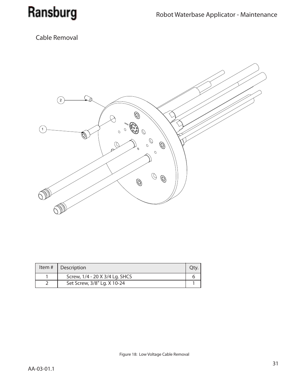 Robot waterbase applicator - maintenance, Cable removal | Ransburg Evolver Water Applicator 78863-90, 78863-60 User Manual | Page 35 / 60