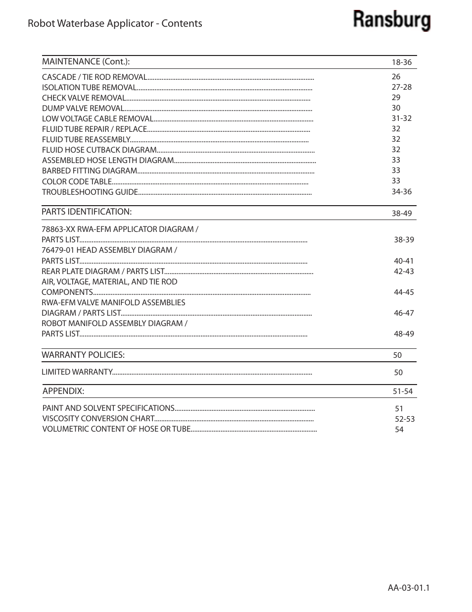 Robot waterbase applicator - contents | Ransburg Evolver Water Applicator 78863-90, 78863-60 User Manual | Page 4 / 60