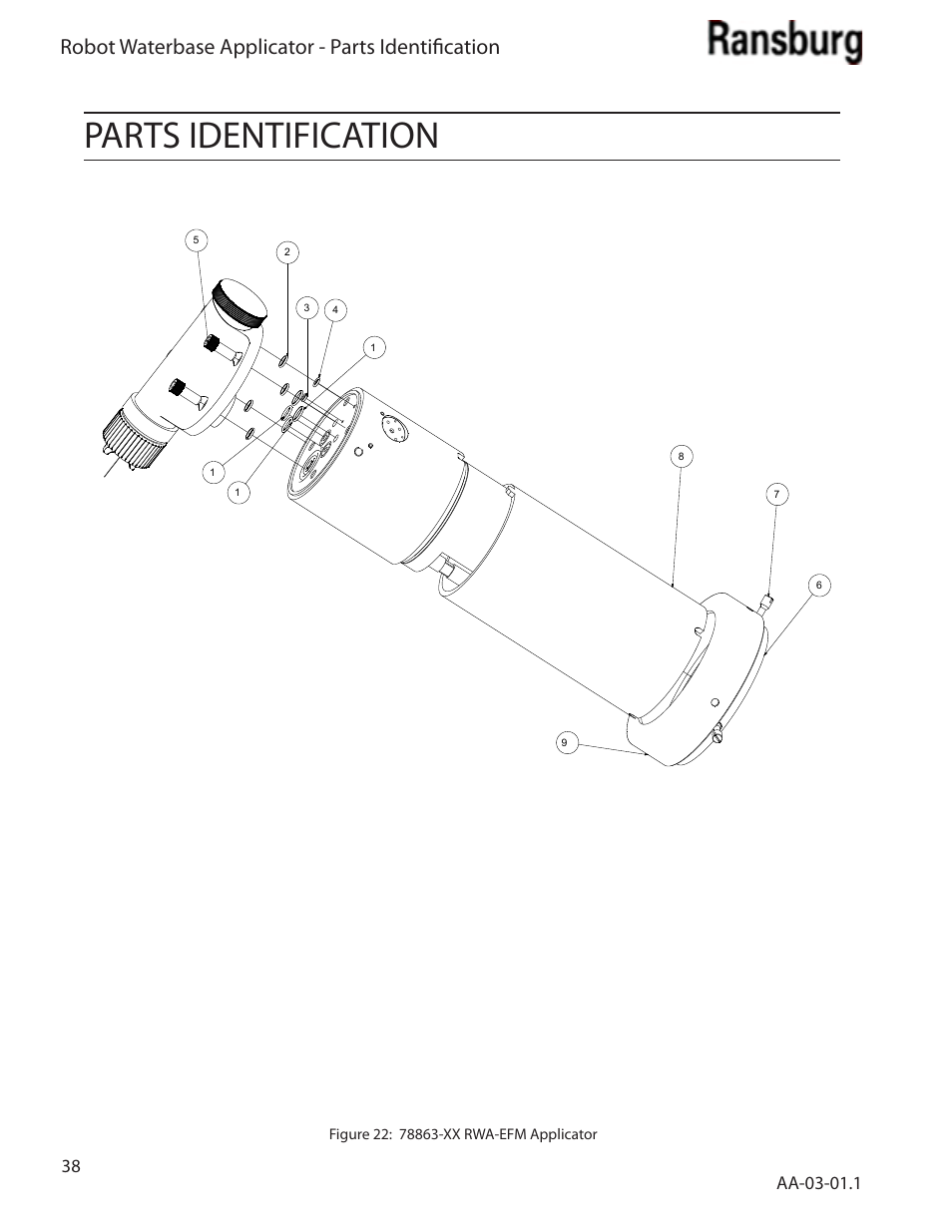 Parts identification, Robot waterbase applicator - parts identification | Ransburg Evolver Water Applicator 78863-90, 78863-60 User Manual | Page 42 / 60