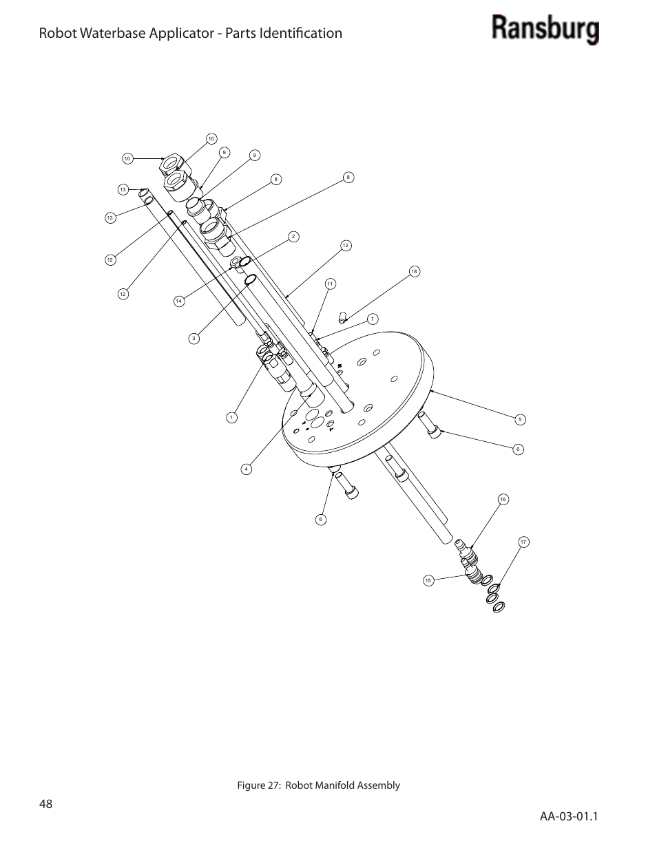 Robot waterbase applicator - parts identification, Figure 27: robot manifold assembly | Ransburg Evolver Water Applicator 78863-90, 78863-60 User Manual | Page 52 / 60