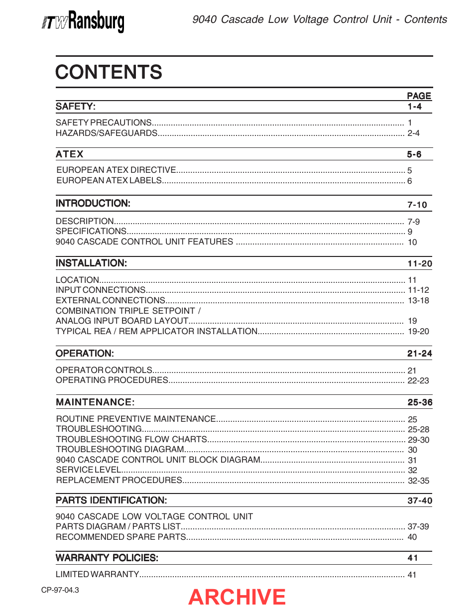 Ransburg 9040 Cascade LV Control Unit 76580 User Manual | Page 3 / 46