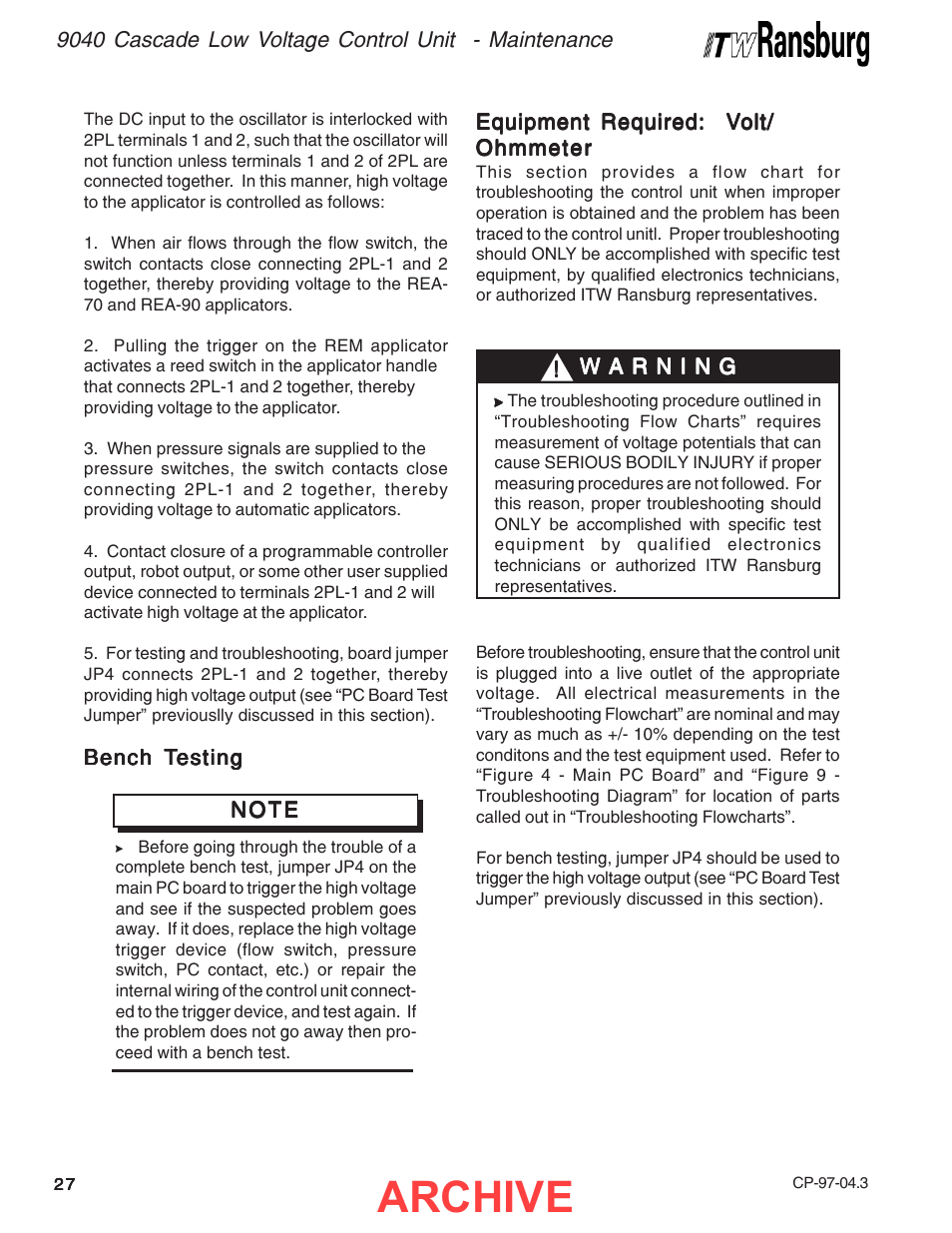 Archive | Ransburg 9040 Cascade LV Control Unit 76580 User Manual | Page 30 / 46