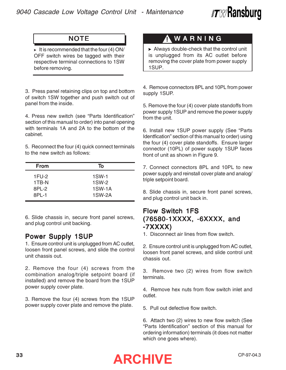 Archive | Ransburg 9040 Cascade LV Control Unit 76580 User Manual | Page 36 / 46