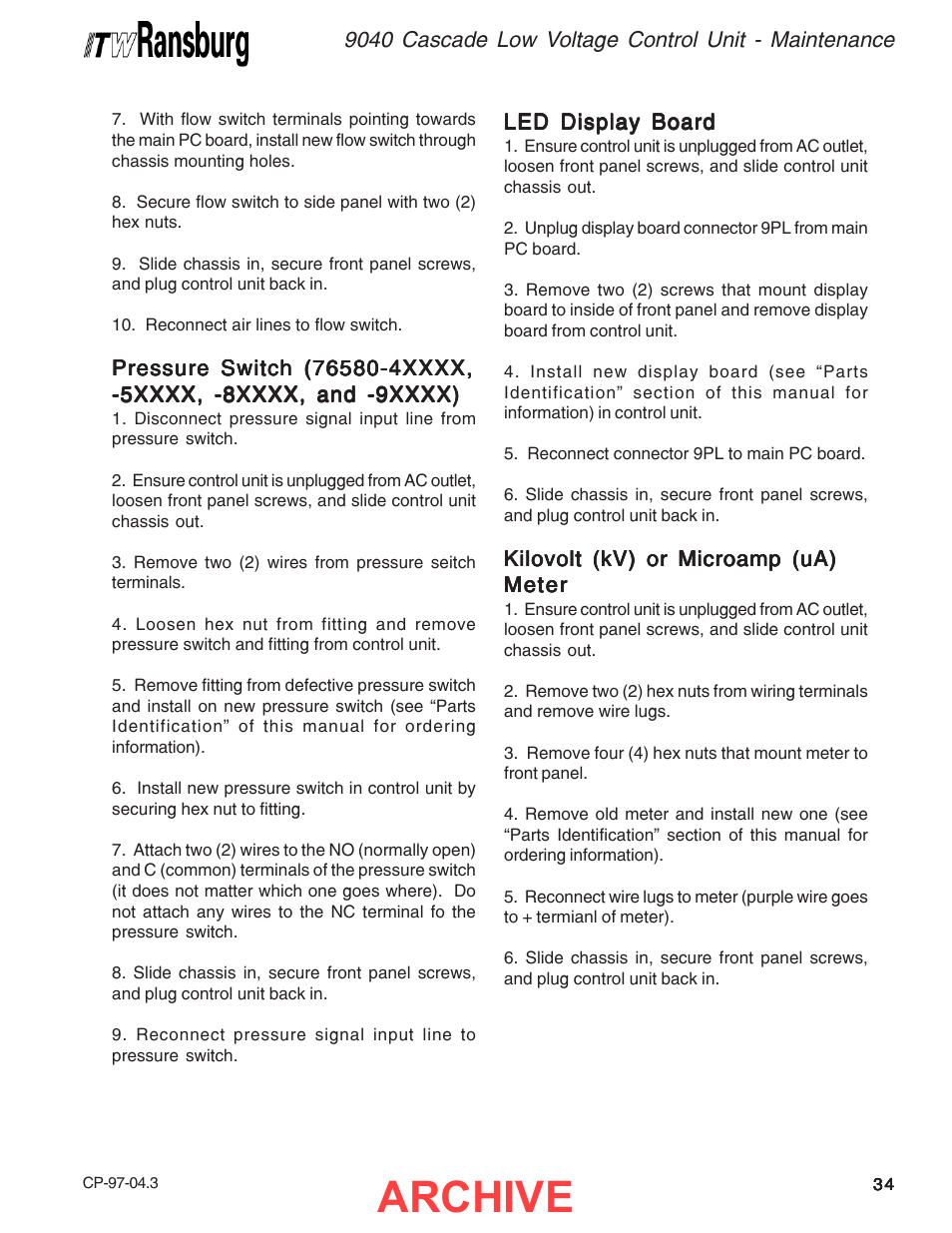 Archive | Ransburg 9040 Cascade LV Control Unit 76580 User Manual | Page 37 / 46