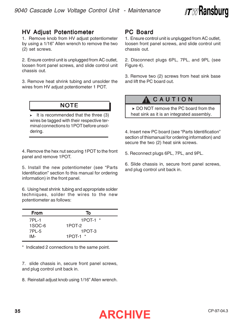 Archive | Ransburg 9040 Cascade LV Control Unit 76580 User Manual | Page 38 / 46