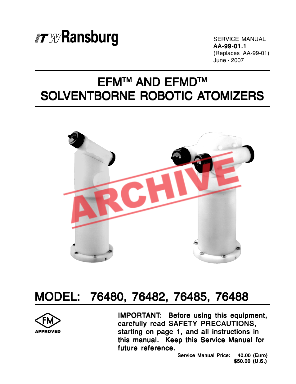 Ransburg EFM & EFMD Solvent Applicator 76480, 76482, 76485, 76488 User Manual | 78 pages