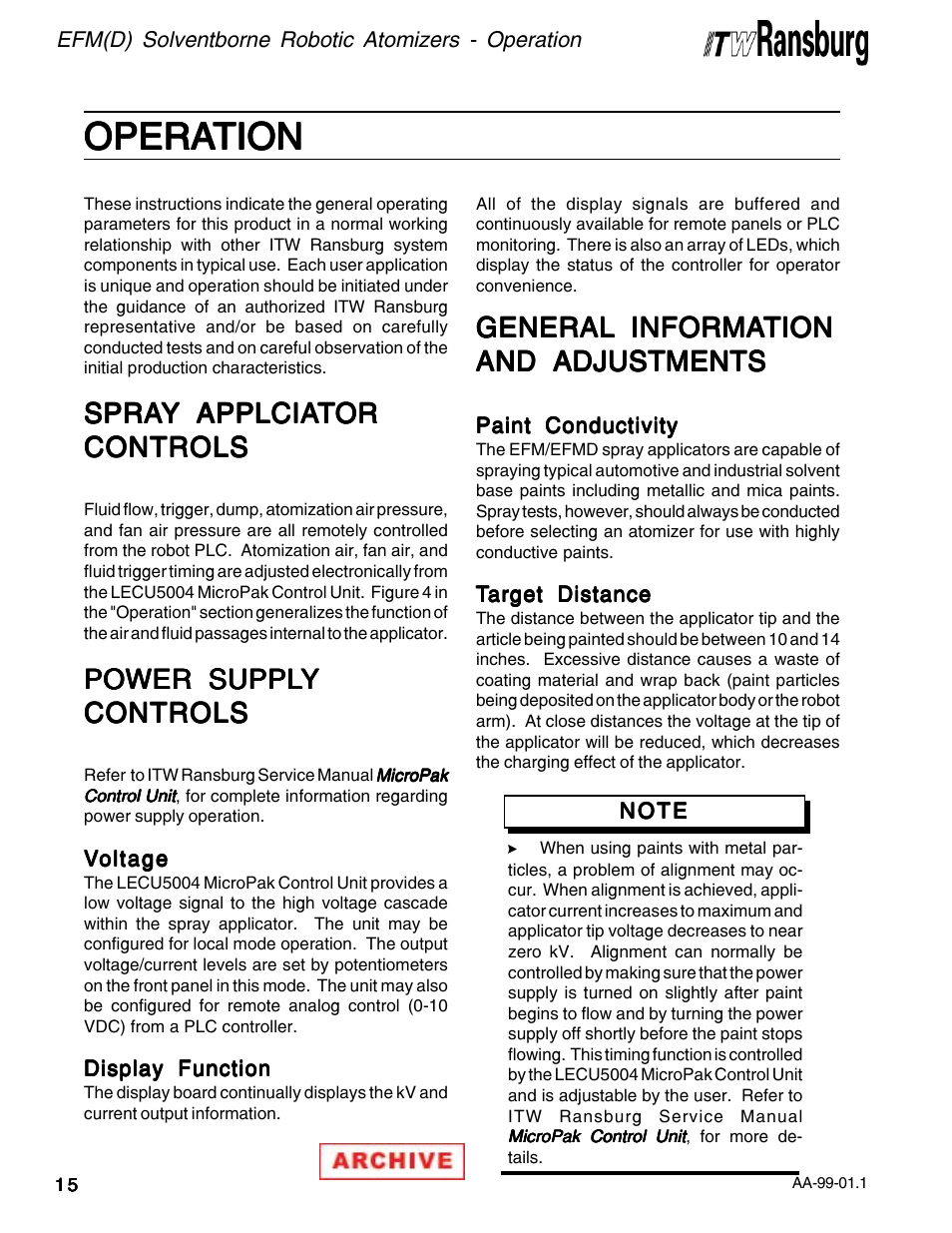 Opera, Opera operation tion tion tion tion, Spra | Power suppl, General | Ransburg EFM & EFMD Solvent Applicator 76480, 76482, 76485, 76488 User Manual | Page 20 / 78