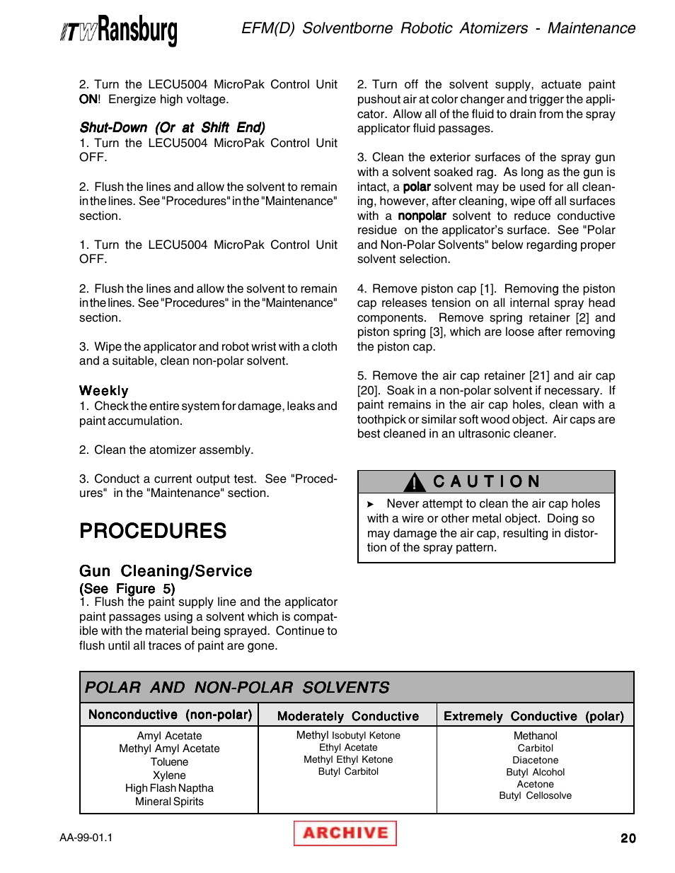 Procedures, Polar and non-polar sol | Ransburg EFM & EFMD Solvent Applicator 76480, 76482, 76485, 76488 User Manual | Page 25 / 78
