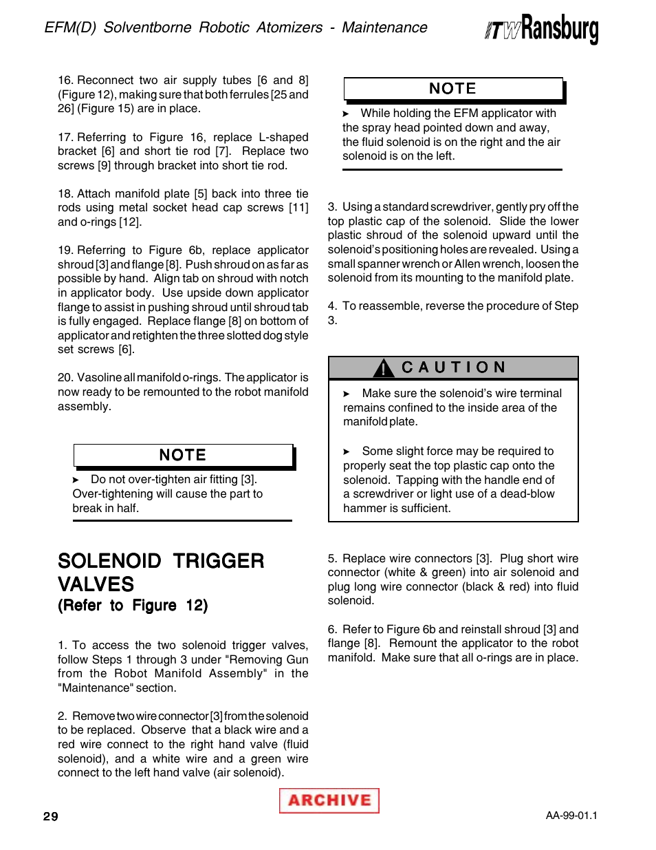 Solenoid trigger | Ransburg EFM & EFMD Solvent Applicator 76480, 76482, 76485, 76488 User Manual | Page 34 / 78