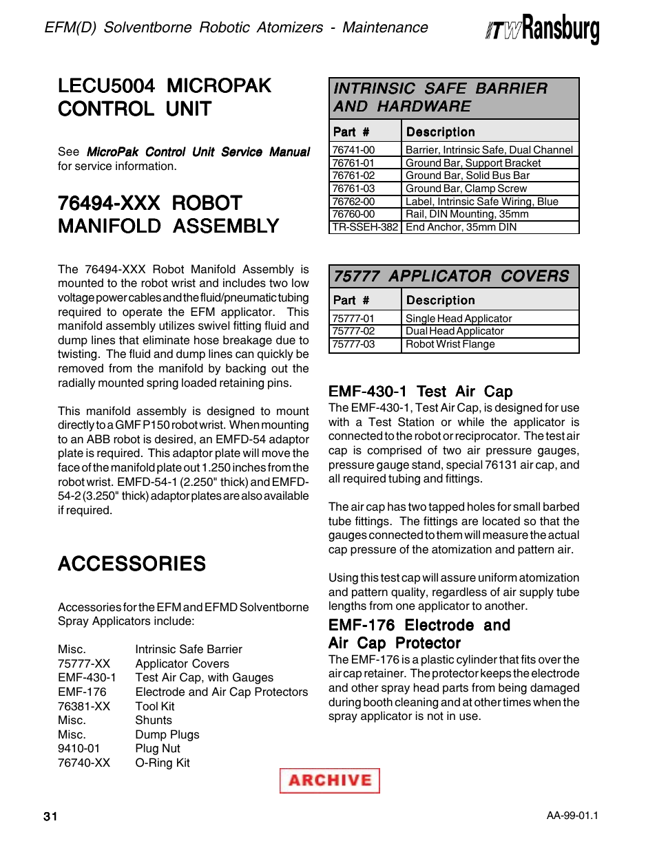 Lecu5004 microp, Accessories | Ransburg EFM & EFMD Solvent Applicator 76480, 76482, 76485, 76488 User Manual | Page 36 / 78