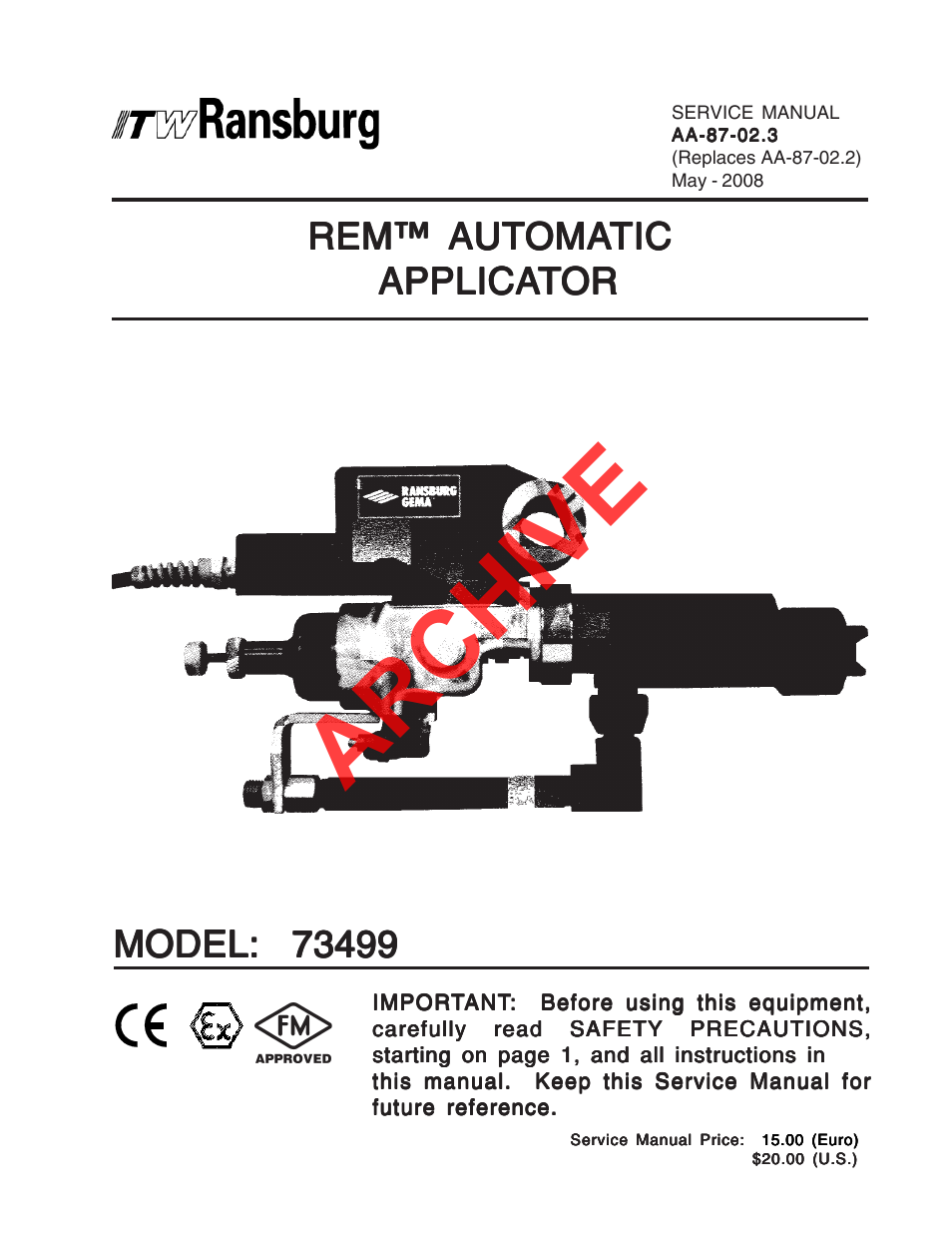 Ransburg REM Automatic Applicator 73499 User Manual | 40 pages