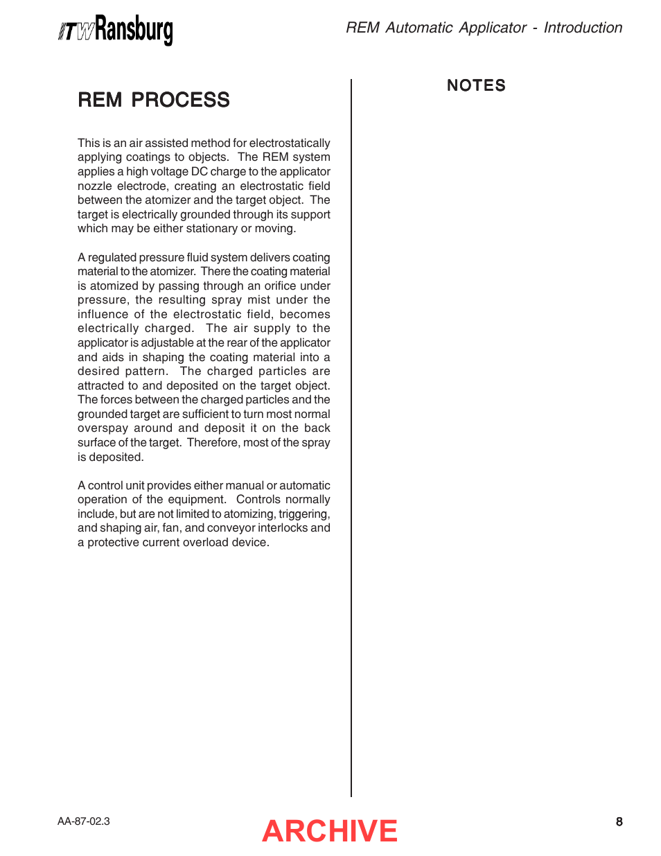 Archive, Rem process | Ransburg REM Automatic Applicator 73499 User Manual | Page 11 / 40