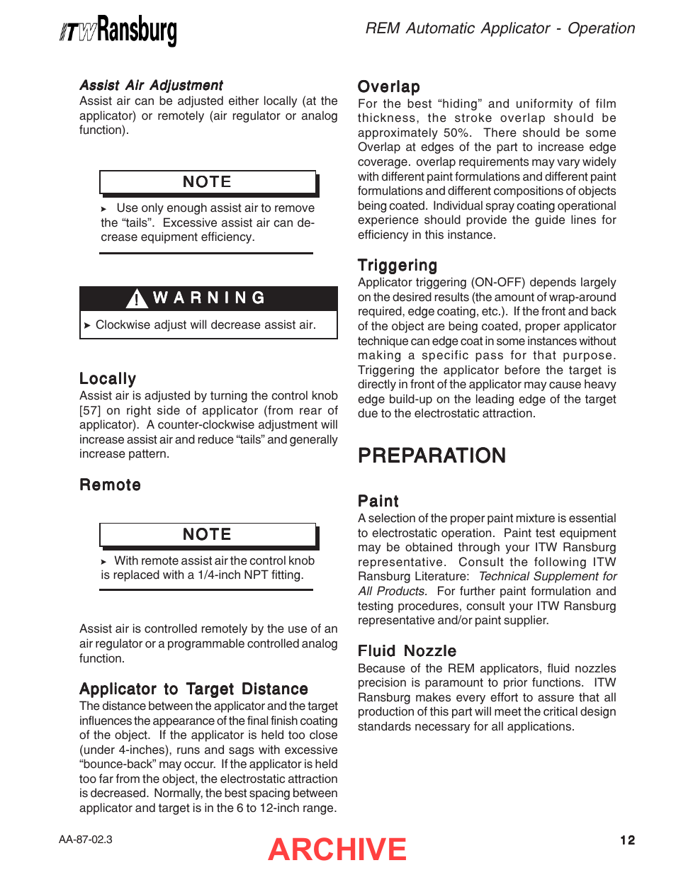 Archive, Prep | Ransburg REM Automatic Applicator 73499 User Manual | Page 15 / 40