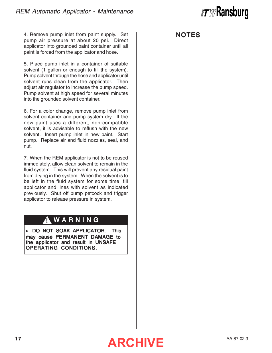 Archive | Ransburg REM Automatic Applicator 73499 User Manual | Page 22 / 40