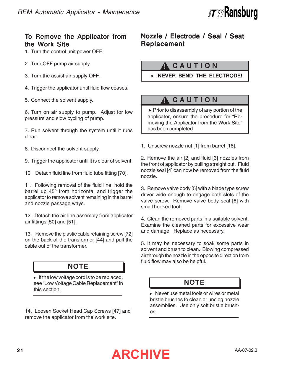 Archive | Ransburg REM Automatic Applicator 73499 User Manual | Page 26 / 40