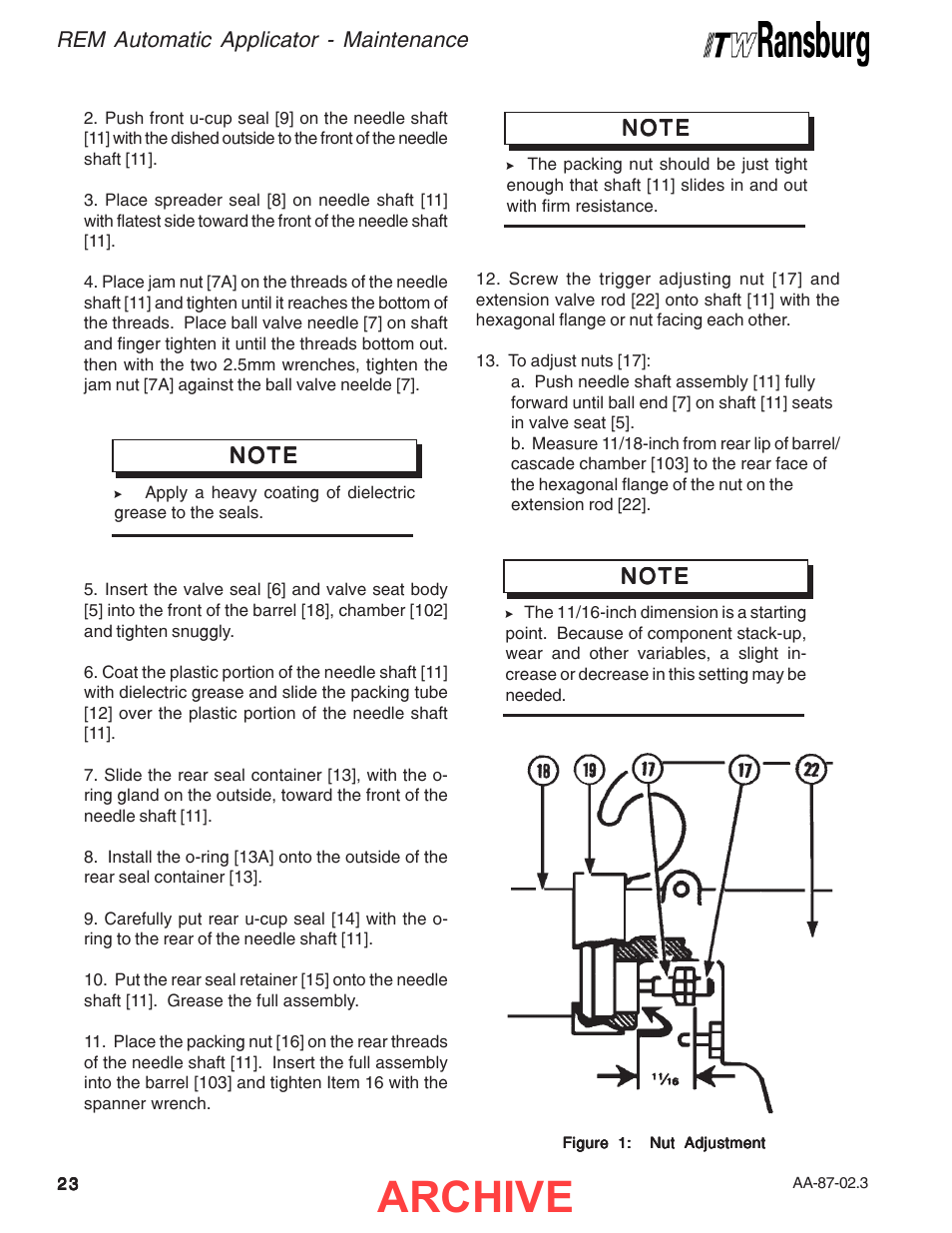 Archive, Rem automatic applicator - maintenance | Ransburg REM Automatic Applicator 73499 User Manual | Page 28 / 40