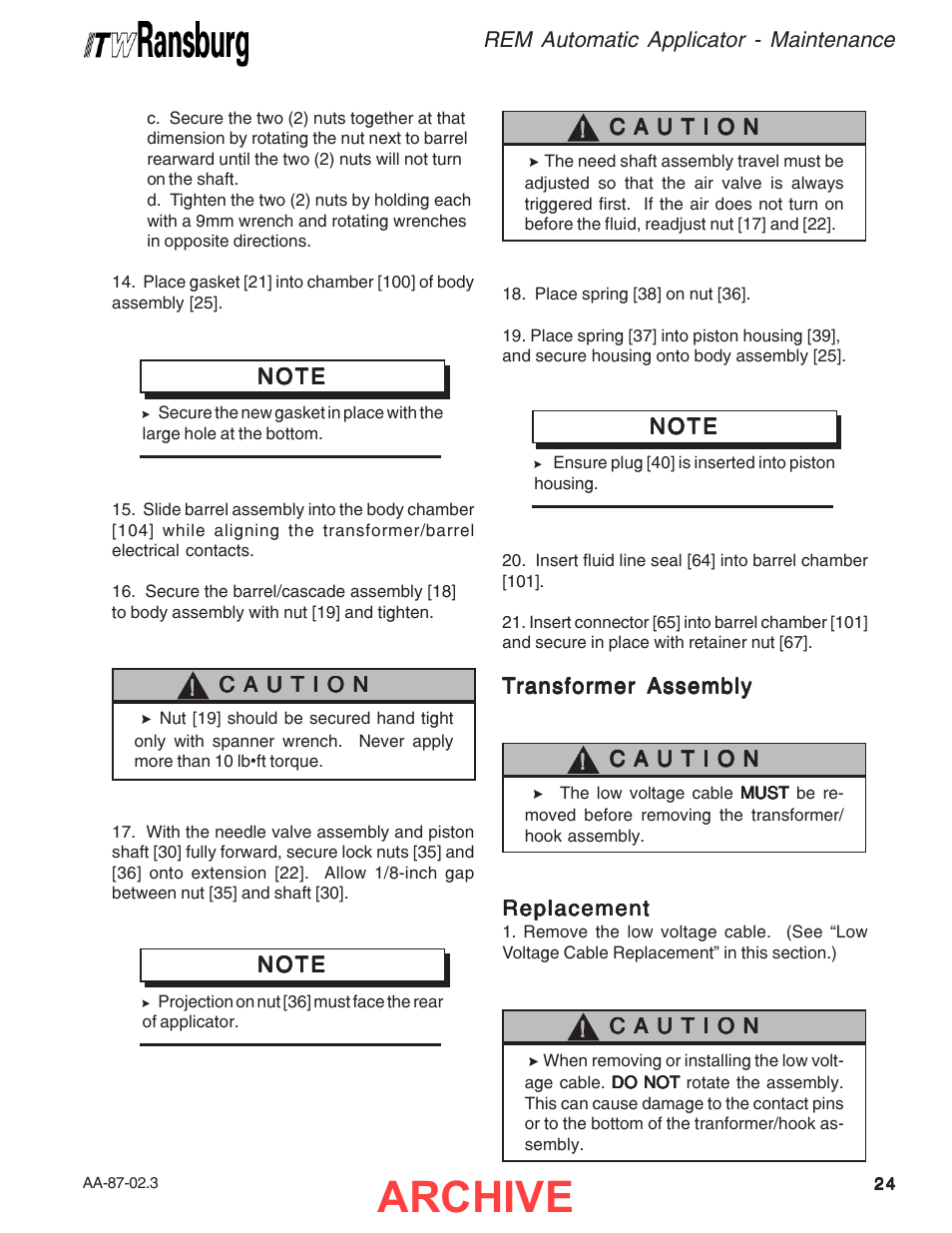 Archive | Ransburg REM Automatic Applicator 73499 User Manual | Page 29 / 40