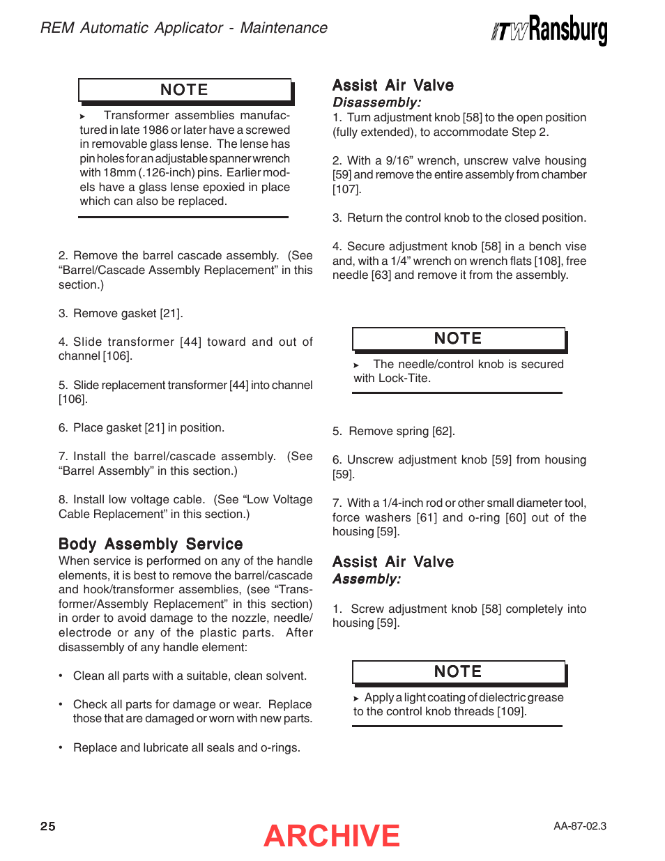 Archive | Ransburg REM Automatic Applicator 73499 User Manual | Page 30 / 40