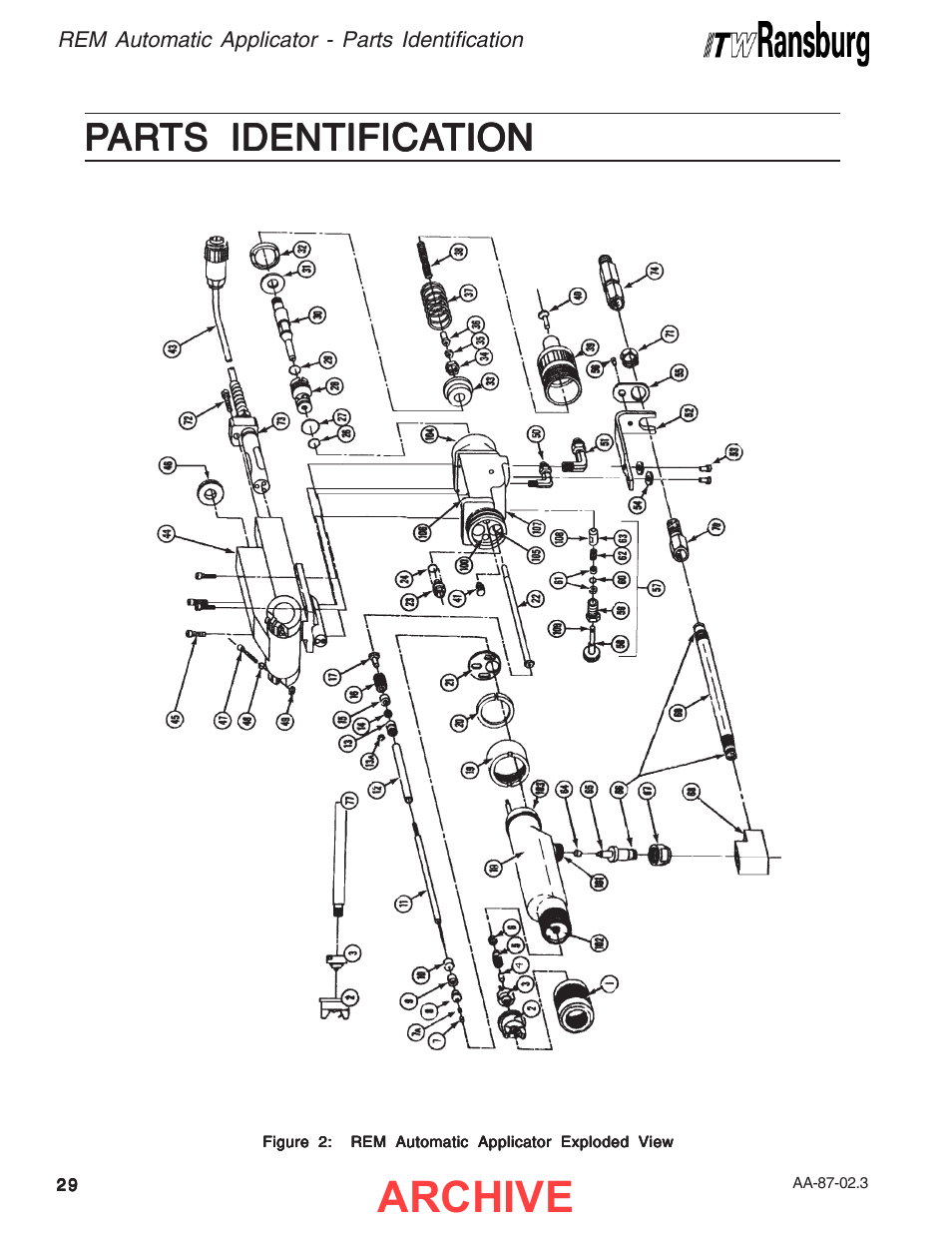 Parts identification, Archive | Ransburg REM Automatic Applicator 73499 User Manual | Page 34 / 40