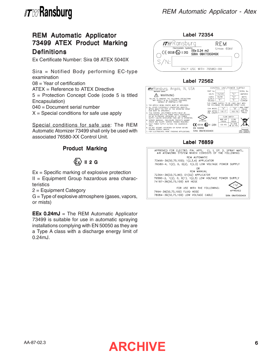 Archive | Ransburg REM Automatic Applicator 73499 User Manual | Page 9 / 40