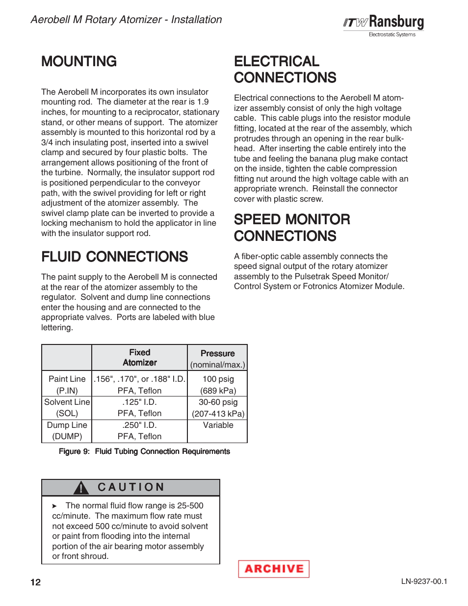 Mounting, Fluid connections, Electrical | Speed monit | Ransburg Aerobell M Rotary Atomizer 78101 User Manual | Page 16 / 60