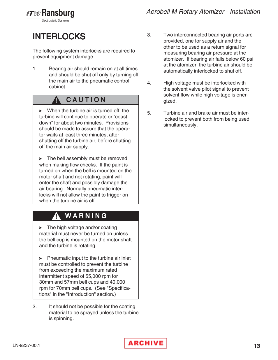 Interlocks | Ransburg Aerobell M Rotary Atomizer 78101 User Manual | Page 17 / 60