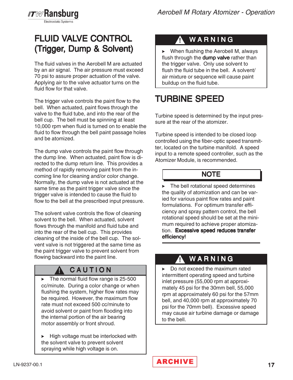 Fluid v, Turbine speed | Ransburg Aerobell M Rotary Atomizer 78101 User Manual | Page 21 / 60