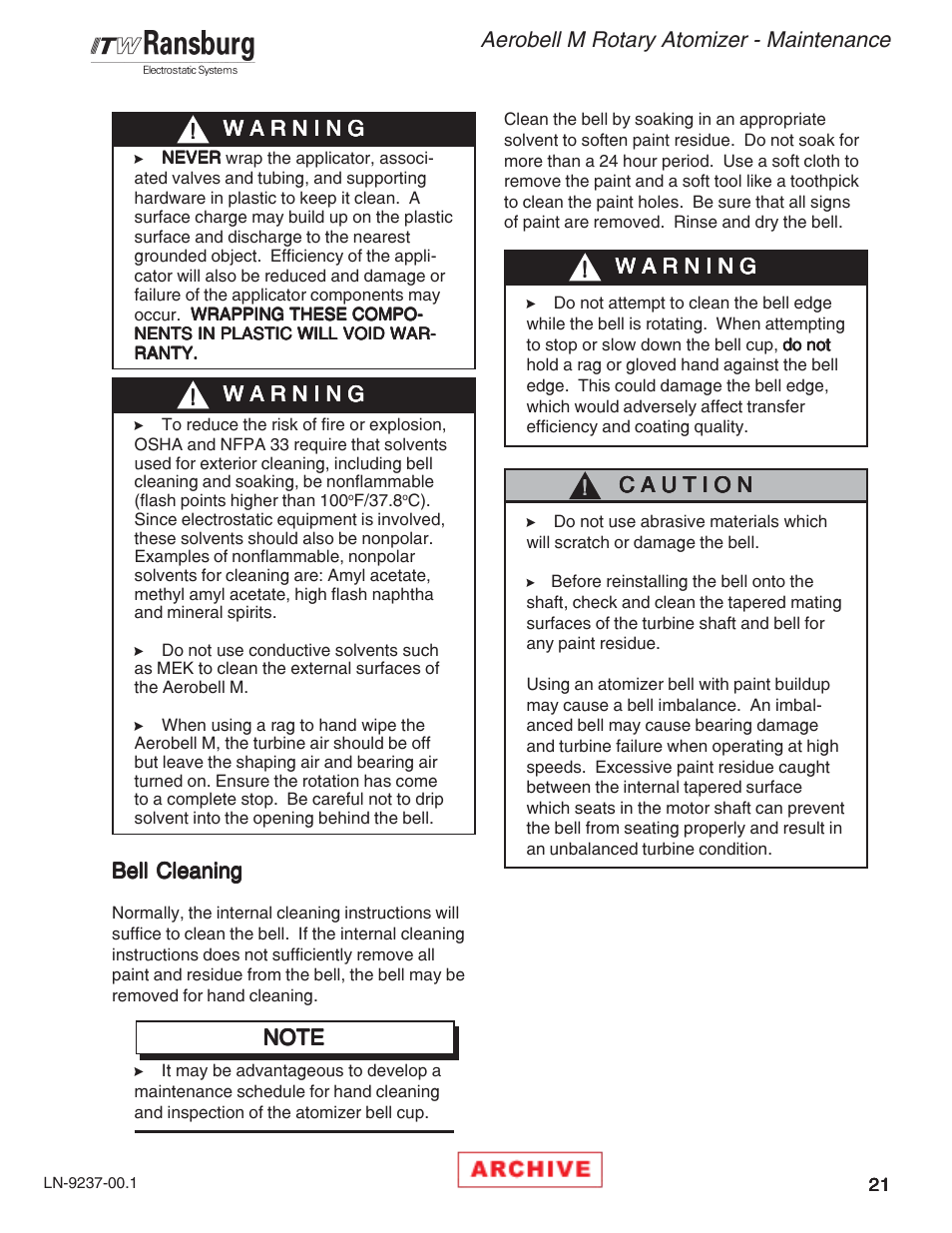 Aerobell m rotary atomizer - maintenance | Ransburg Aerobell M Rotary Atomizer 78101 User Manual | Page 25 / 60