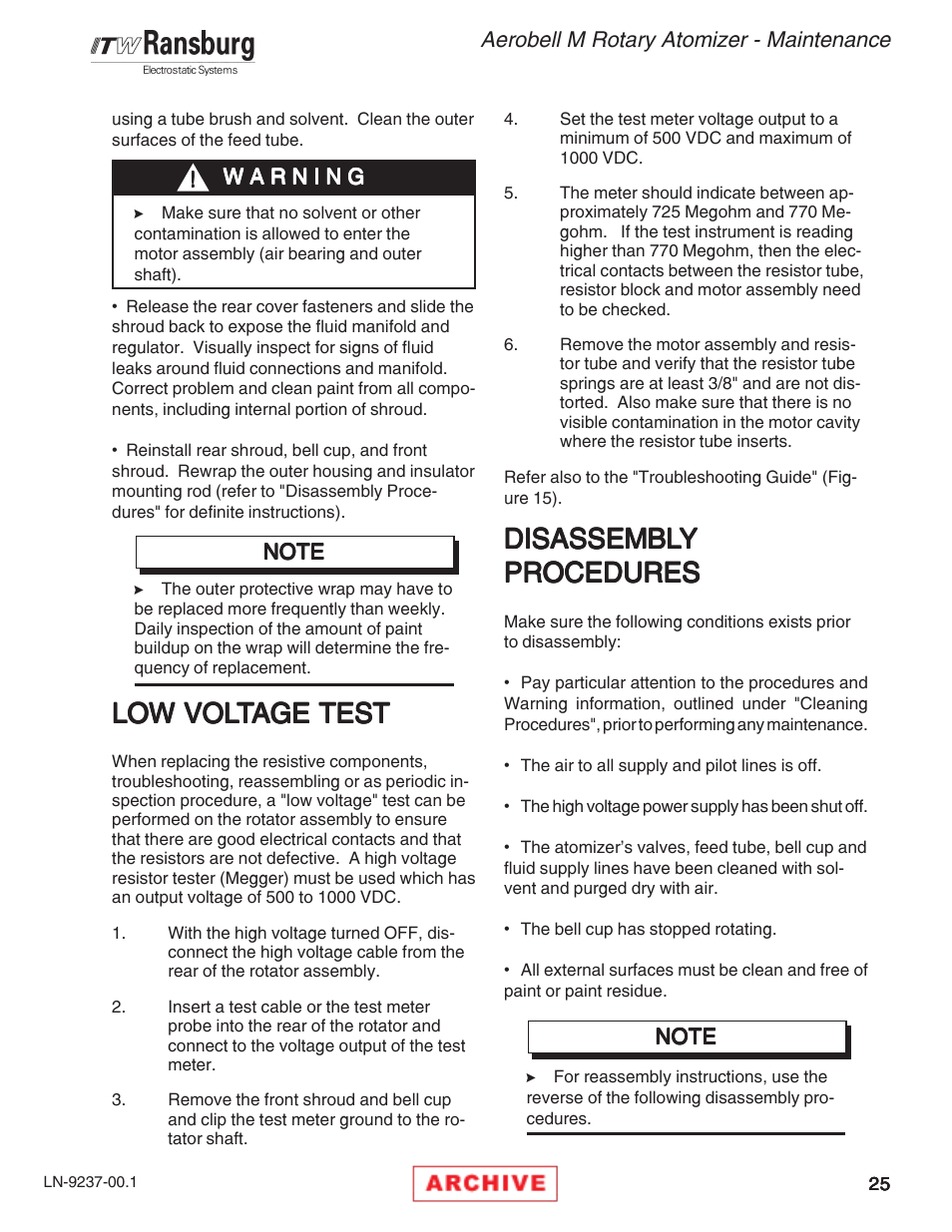 Low vol, Disassembl | Ransburg Aerobell M Rotary Atomizer 78101 User Manual | Page 29 / 60