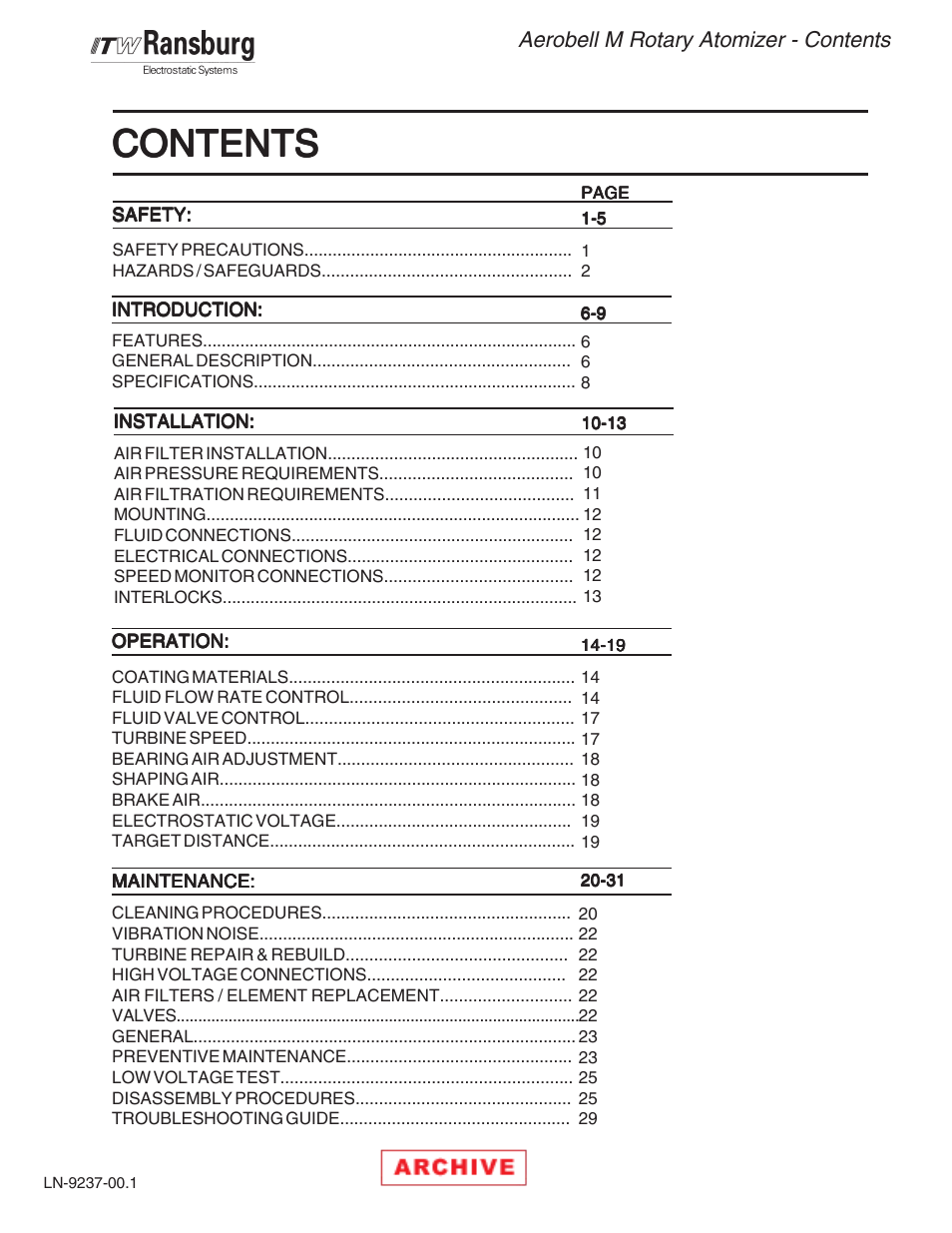 Ransburg Aerobell M Rotary Atomizer 78101 User Manual | Page 3 / 60