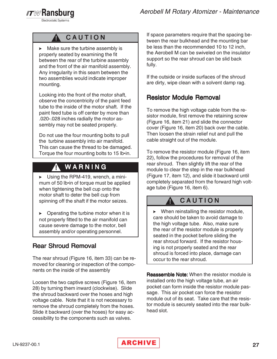 Ransburg Aerobell M Rotary Atomizer 78101 User Manual | Page 31 / 60