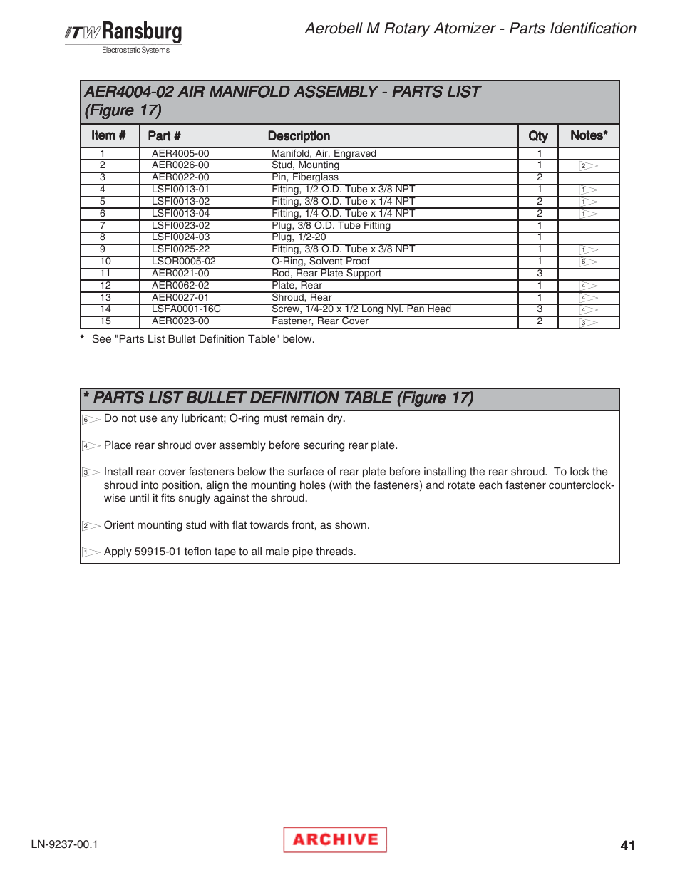 Aerobell m rotary atomizer - parts identification | Ransburg Aerobell M Rotary Atomizer 78101 User Manual | Page 45 / 60