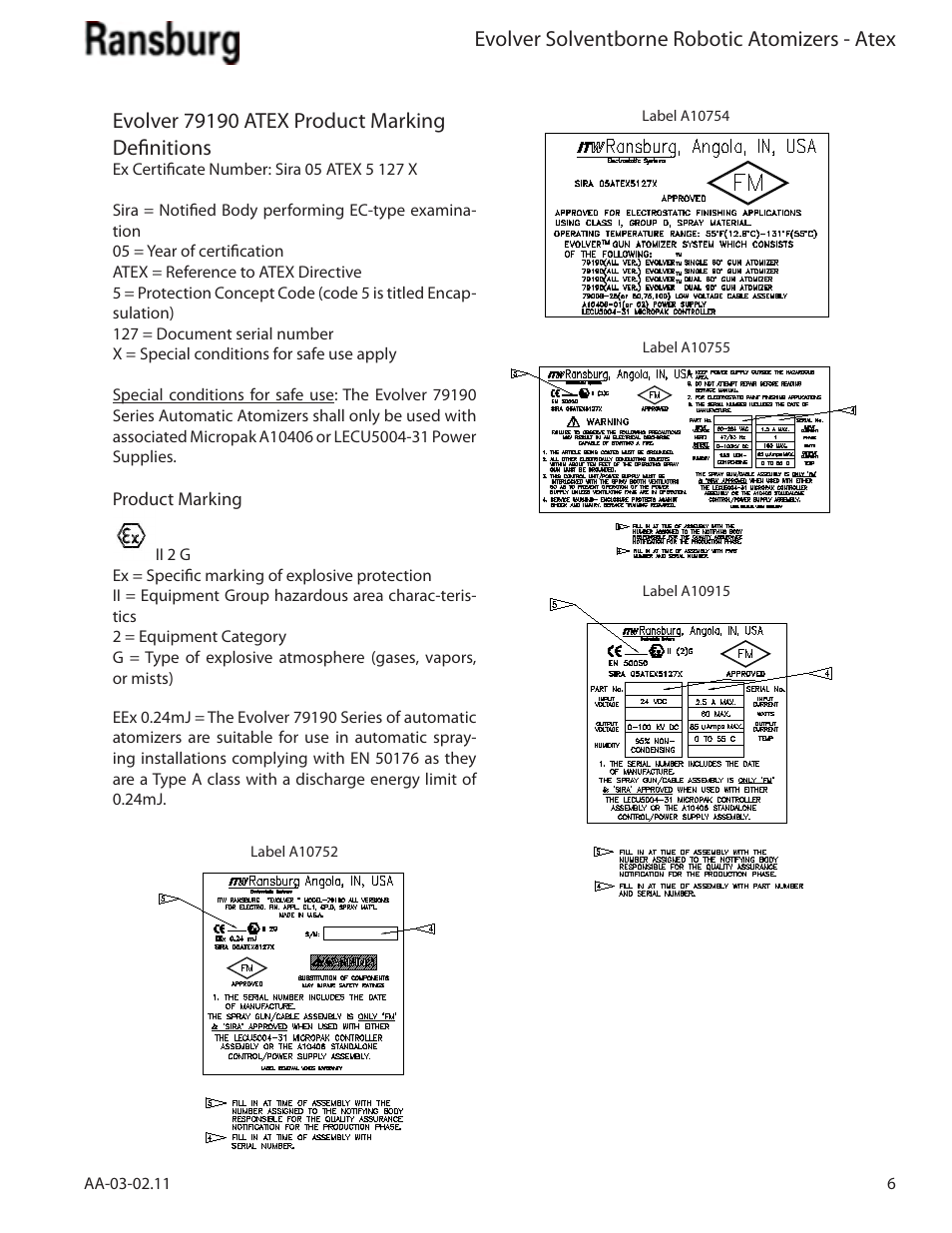 Evolver solventborne robotic atomizers - atex | Ransburg Evolver Solvent Applicator 79190-XXXXXXXX User Manual | Page 11 / 86