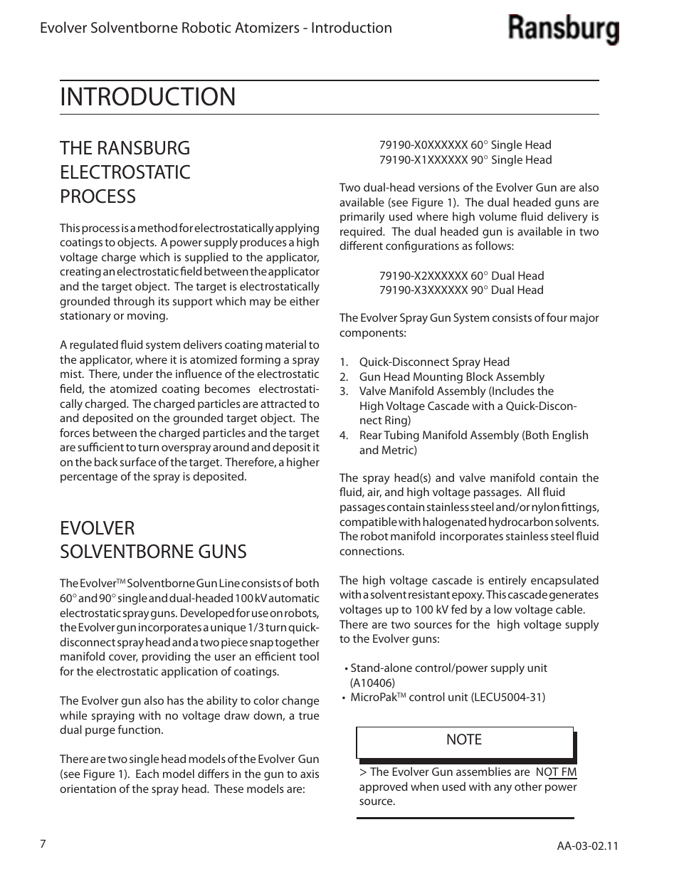 Introduction, The ransburg electrostatic process, Evolver solventborne guns | Ransburg Evolver Solvent Applicator 79190-XXXXXXXX User Manual | Page 12 / 86