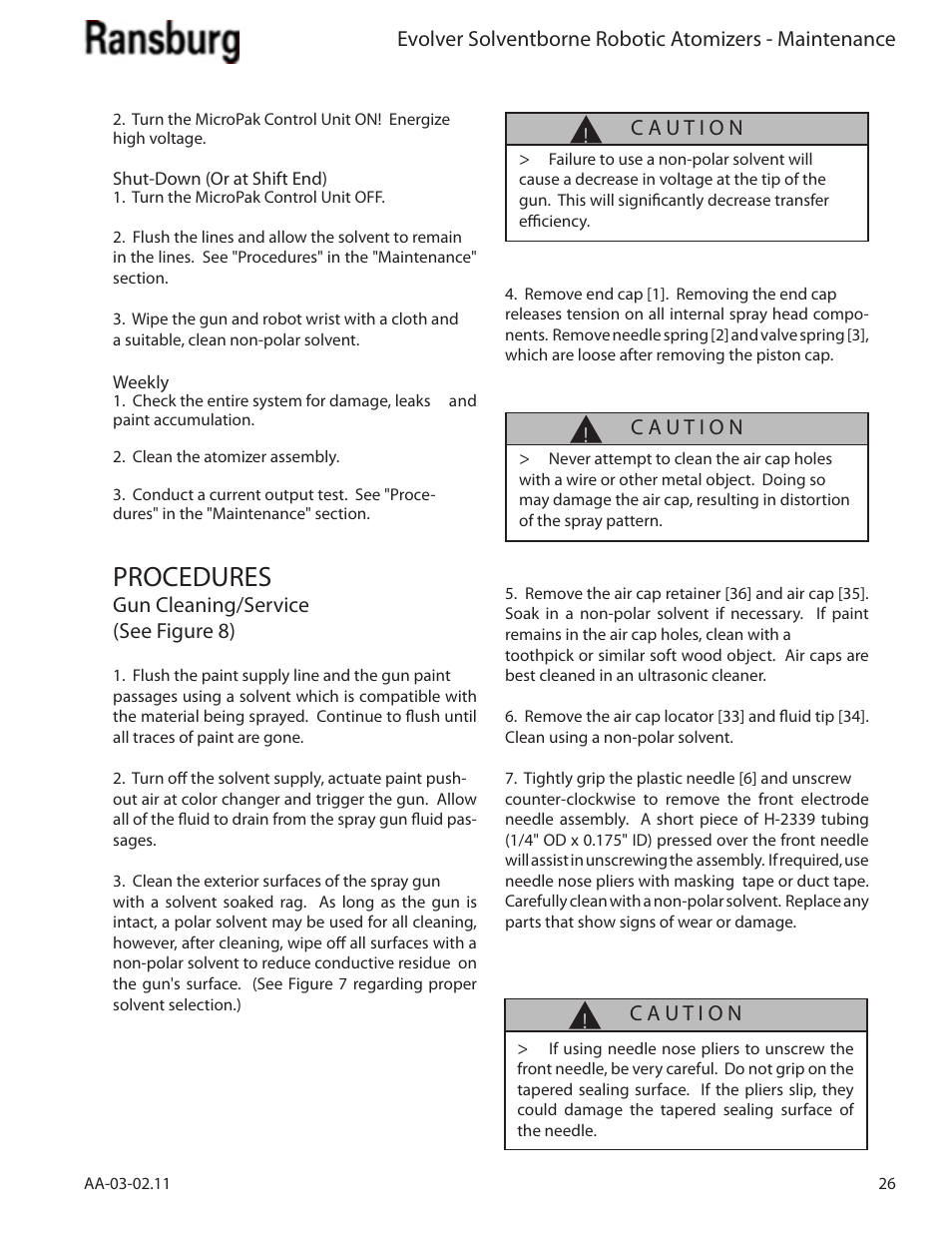 Procedures | Ransburg Evolver Solvent Applicator 79190-XXXXXXXX User Manual | Page 31 / 86