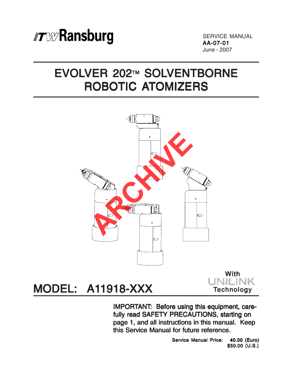 Ransburg Evolver 202 Solvent A11918-XXX User Manual | 96 pages