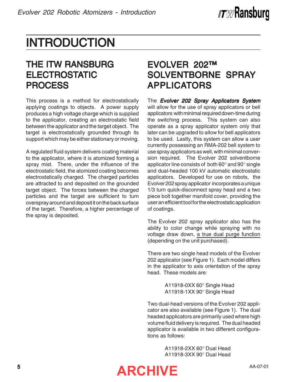 Introduction, Archive | Ransburg Evolver 202 Solvent A11918-XXX User Manual | Page 10 / 96