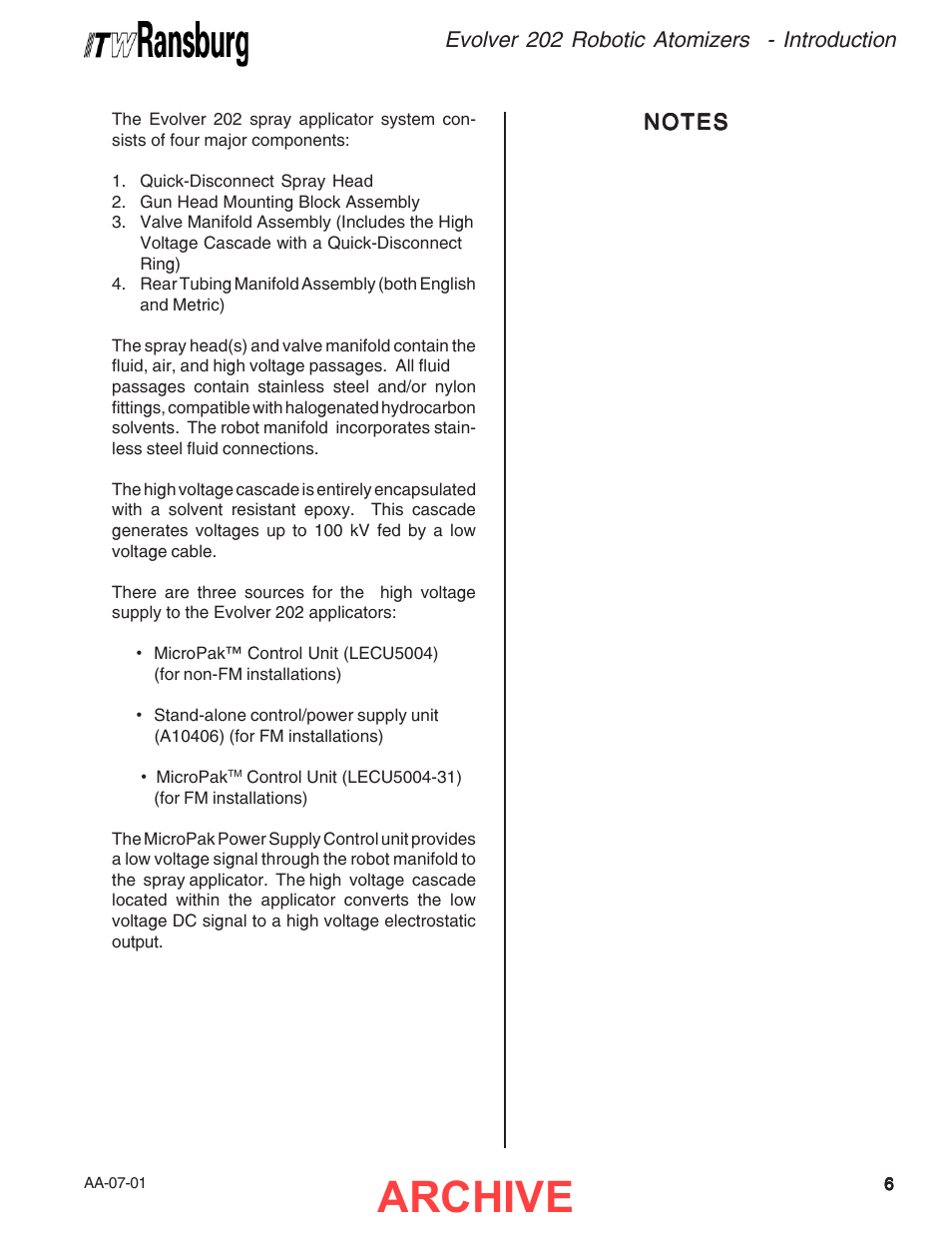 Archive, Evolver 202 robotic atomizers - introduction | Ransburg Evolver 202 Solvent A11918-XXX User Manual | Page 11 / 96