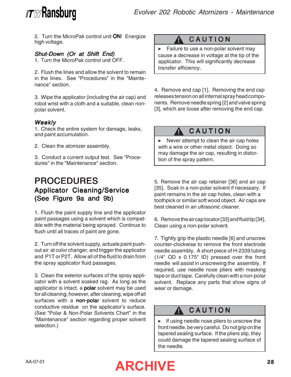 Archive, Procedures | Ransburg Evolver 202 Solvent A11918-XXX User Manual | Page 33 / 96