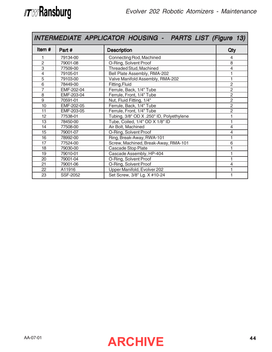Archive, Evolver 202 robotic atomizers - maintenance, Intermedia | Ransburg Evolver 202 Solvent A11918-XXX User Manual | Page 49 / 96