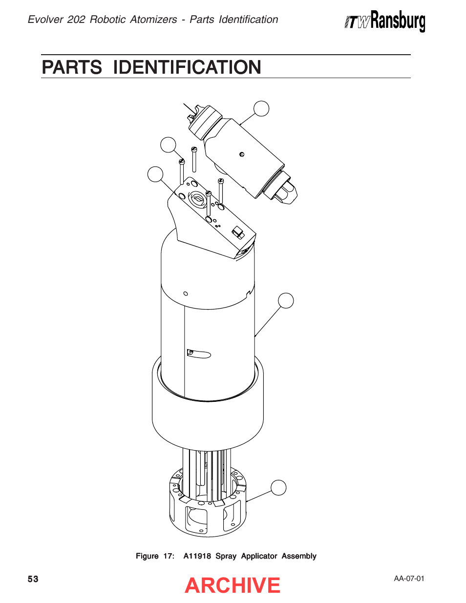 Parts identification, Archive | Ransburg Evolver 202 Solvent A11918-XXX User Manual | Page 58 / 96