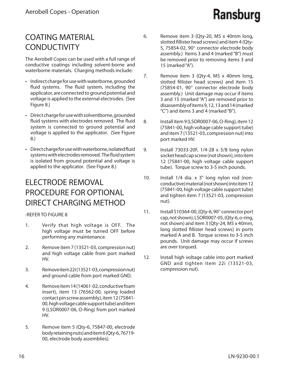 Coating material conductivity | Ransburg Aerobell Copes 75850 User Manual | Page 20 / 40