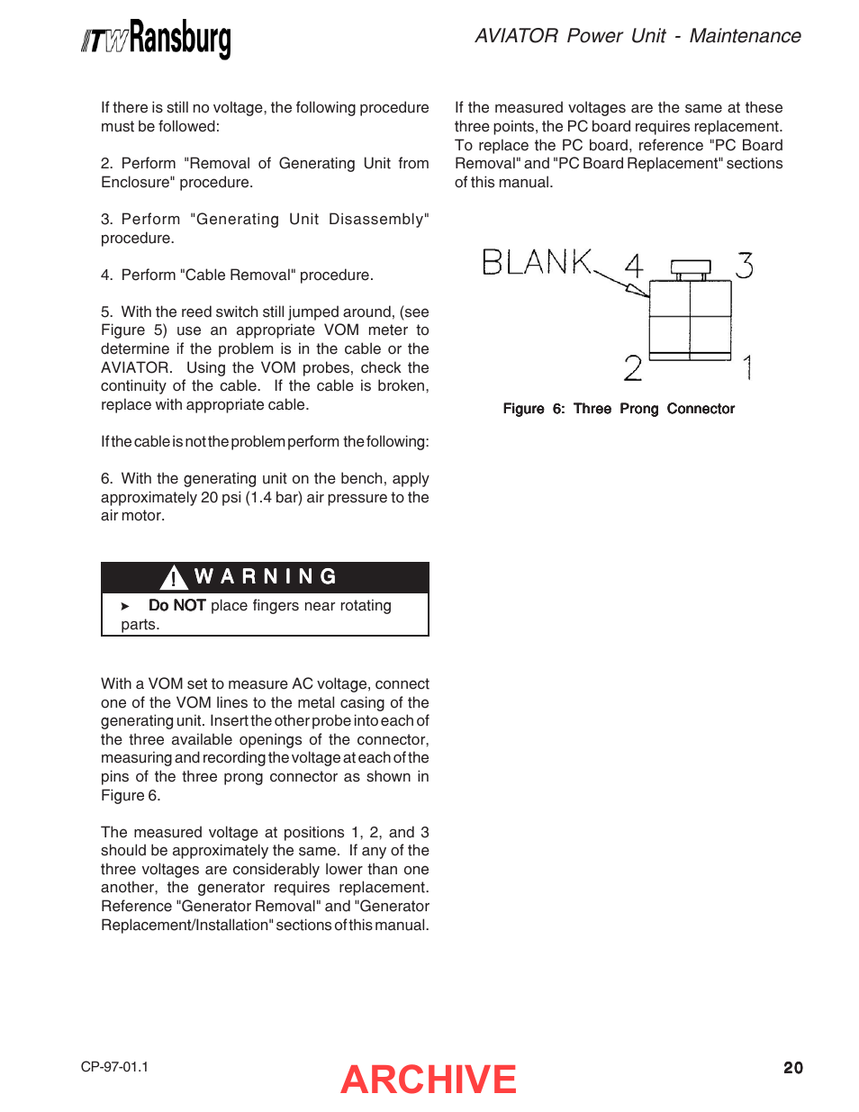 Archive, Aviator power unit - maintenance | Ransburg Aviator Power Supply Unit 75983-02 User Manual | Page 23 / 30