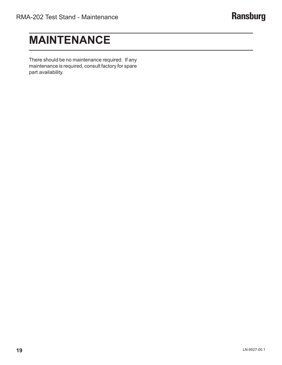 Maintenance, Ransburg | Ransburg RMA202 Test Stand 77918-08 User Manual | Page 21 / 27