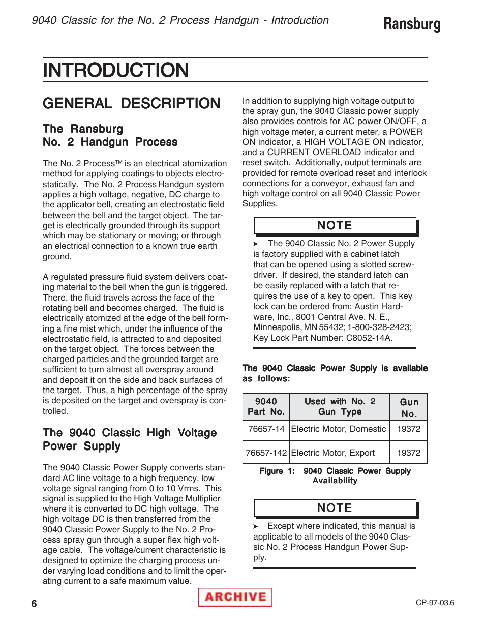 Introduction, General description | Ransburg 9040 Classic Power Supply _NO2 Gun 76657-14, -142 User Manual | Page 10 / 40