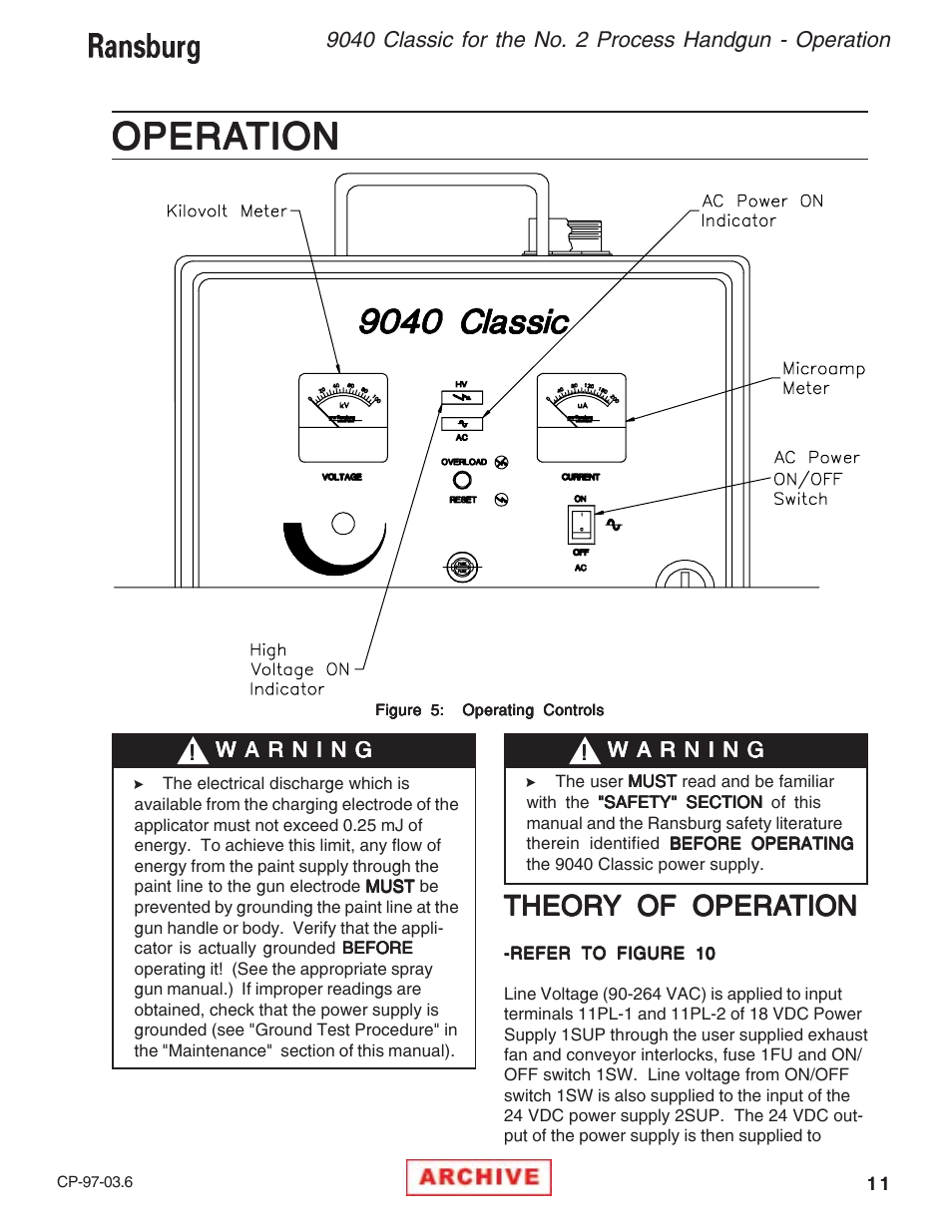 Operation, Opera, Opera operation tion tion tion tion | Theor | Ransburg 9040 Classic Power Supply _NO2 Gun 76657-14, -142 User Manual | Page 15 / 40