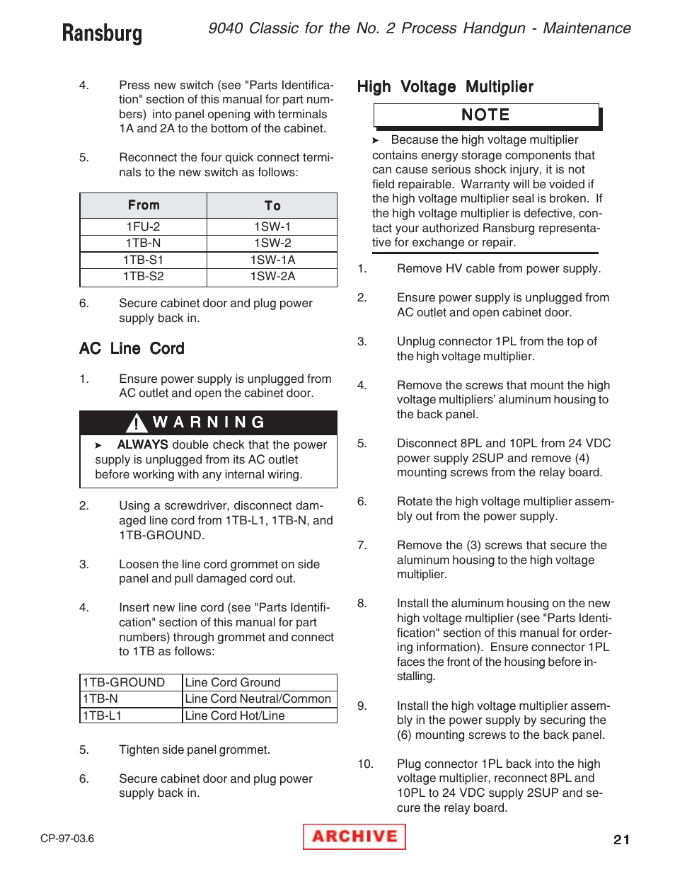 Ransburg 9040 Classic Power Supply _NO2 Gun 76657-14, -142 User Manual | Page 25 / 40